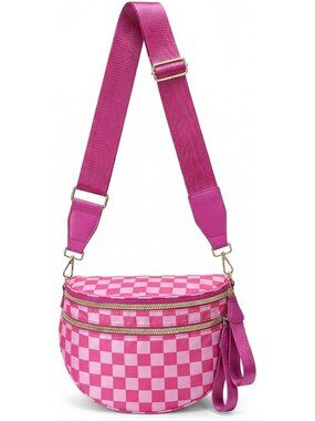 Checkered Crossbody Bag Nylon Bum Bags for Women Spacious Handbags Plus Size Sli